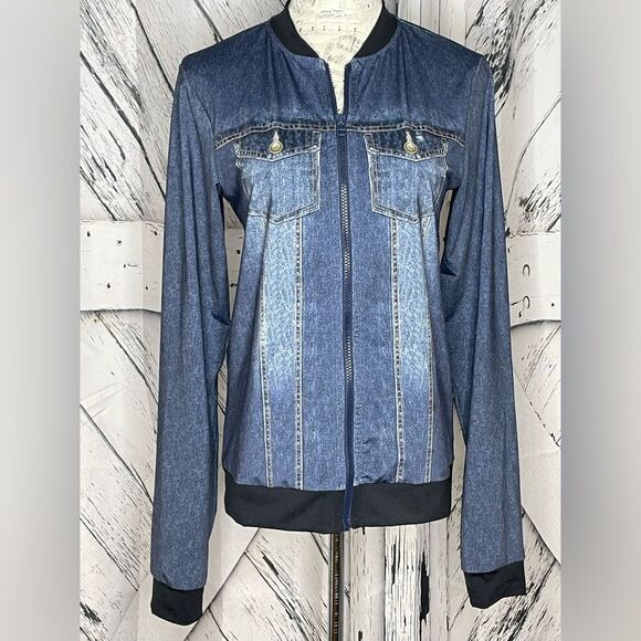 Live! Breeze Bomber Jacket Denim Print S - Picture 1 of 4